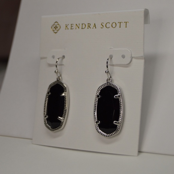 Kendra Scott ‘Elle Silver Drop Earrings in Black Opaque Glass’ brand new - Picture 4 of 14